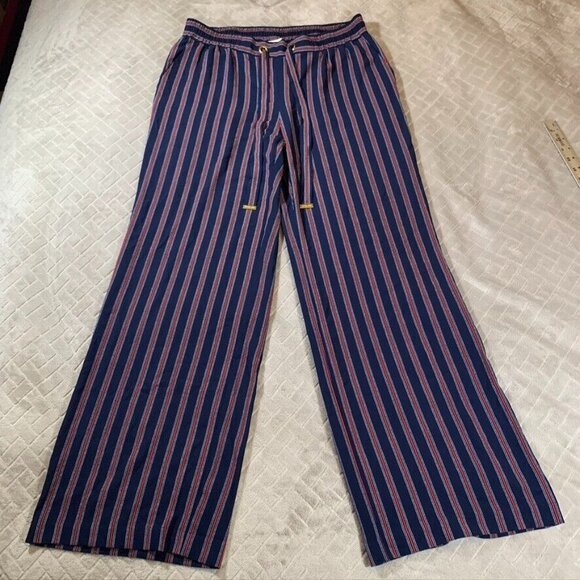 Michael Kors Pants - Michael Kors Womens Large Pants Blue Red Striped Relaxed Wide Leg Patriotic